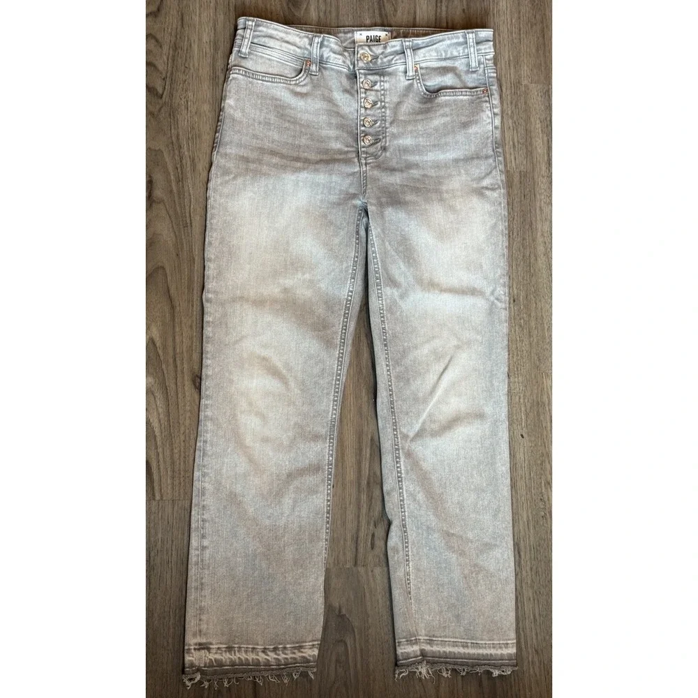 PAIGE Cindy‎ Cropped Boyfriend Jeans 30 Faded Asphalt Button Fly Raw Hem $258